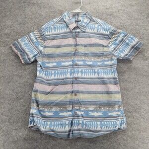 Earthbound Trading Co Mens Large Short Sleeve Button Up Blue Striped
